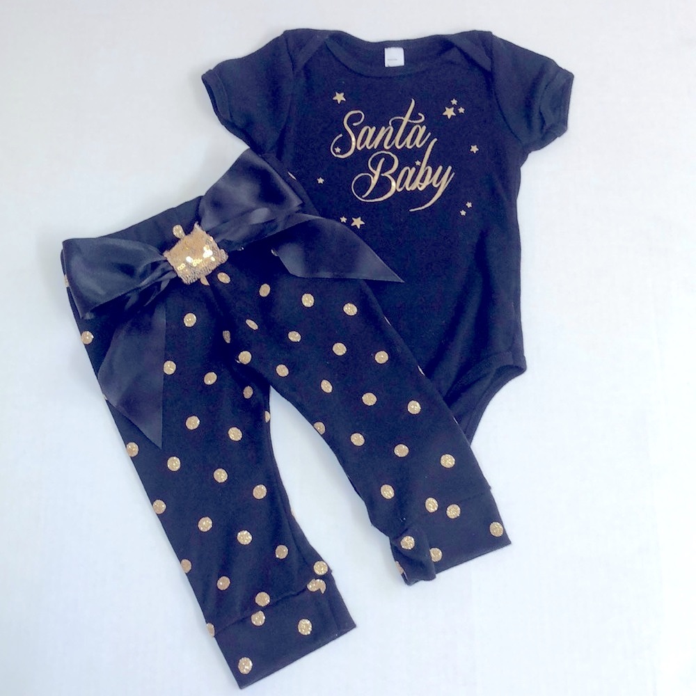 Sugarplum Lane "Santa Baby" Onesie/Bottoms Set, Size 6-12M
